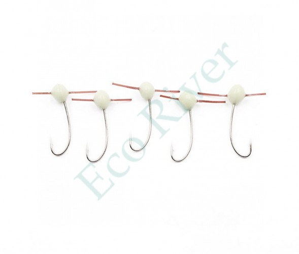 Мормышка полимерная Яман Шар с отверстием, d-4 мм, кр. №14, цв. фосфор (уп. 5 шт.)