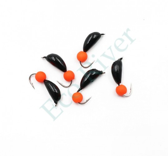 Мормышка безнасадочная Яман Банан черный, d-4 мм, вес 1 г, шарик оранжевый неон (уп. 5 шт.)
