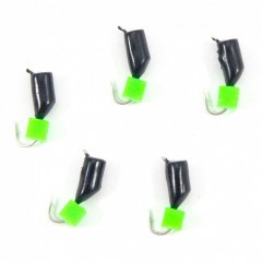 Мормышка безнасад. Яман Гвоздекубик черный, d-3,5 мм, вес 1 г, ядреный кубик зеленый (уп. 5 шт.)