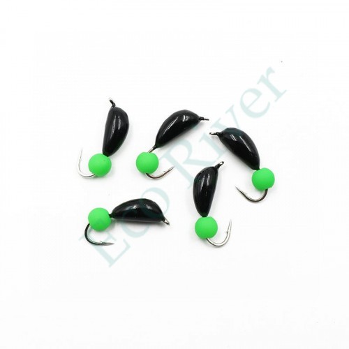Мормышка безнасадочная Яман Банан черный, d-4 мм, вес 1 г, шарик зеленый неон (уп. 5 шт.)