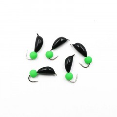 Мормышка безнасадочная Яман Банан черный, d-4 мм, вес 1 г, шарик зеленый неон (уп. 5 шт.)