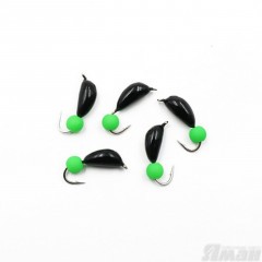 Мормышка безнасадочная Яман Банан черный, d-4 мм, вес 1 г, шарик зеленый неон (уп. 5 шт.)