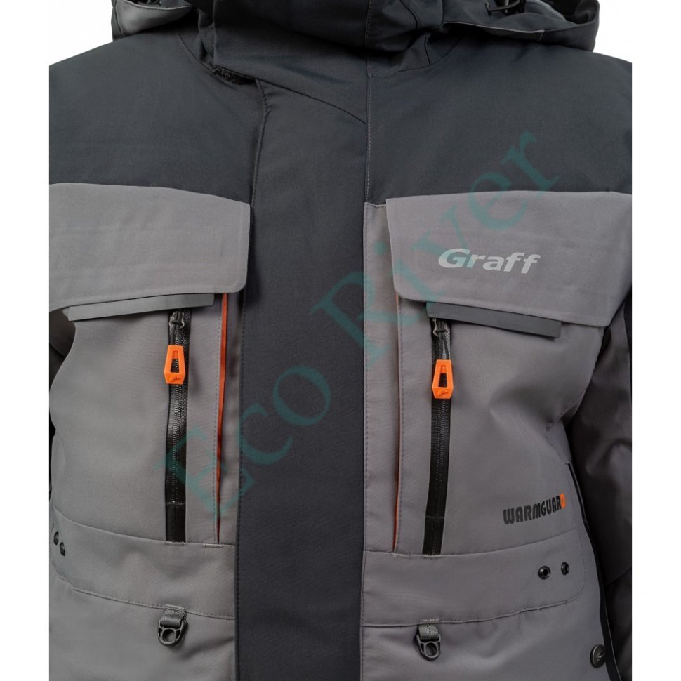 Костюм рыболовный Graff зимний до -50гр. размер M/182-188(Bratex 8000, черно-серый)