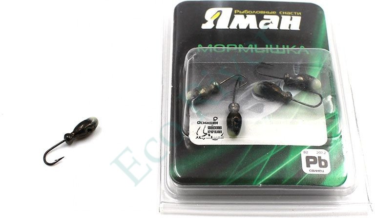 Мормышка Яман щелкун с отв.,цв.BN, с фосф. пяткой, вес 0,5 г (уп. 5 шт.)