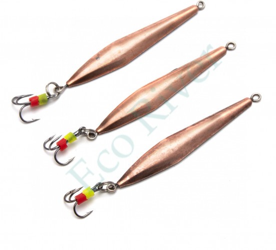 Блесна вертикальная Яман Торпеда с тройником, размер 50 мм, вес 5 г, цвет медь (уп.3 шт.)/150/