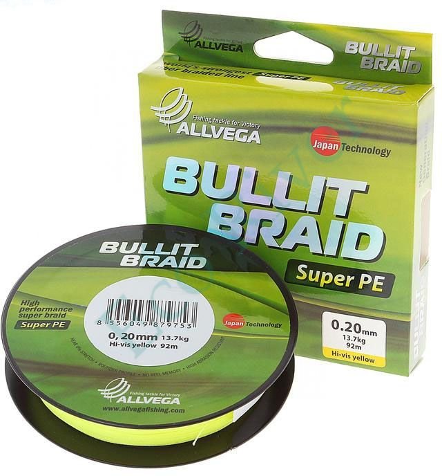 Леска плетёная Allvega Bullit Braid hi-vis yellow 0.10 92м