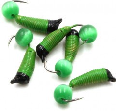 Мормышка вольф. безнасадочная Яман Ручейник №4, d-2 мм, L-8.5 мм, вес 0,70 гр.,кошачий глаз сверле