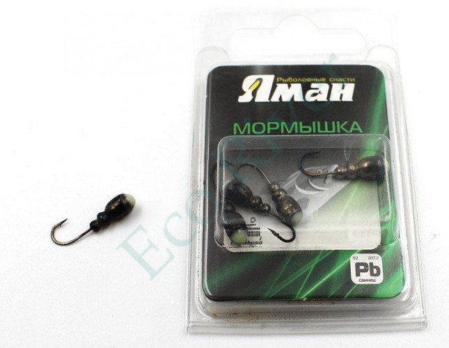 Мормышка Яман Немка с отв.,цв.BN, с фосф. пяткой, вес 0,8 г (уп. 5 шт.)