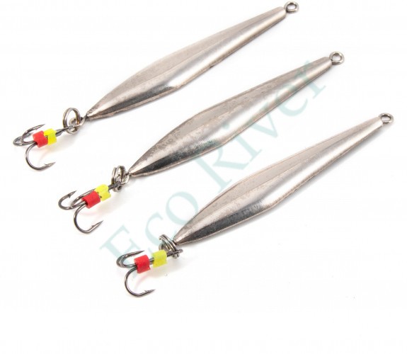 Блесна вертикальная Яман Торпеда с тройником, размер 50 мм, вес 5 г, цвет никель (уп.3 шт.)/150/