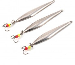 Блесна вертикальная Яман Торпеда с тройником, размер 50 мм, вес 5 г, цвет никель (уп.3 шт.)/150/