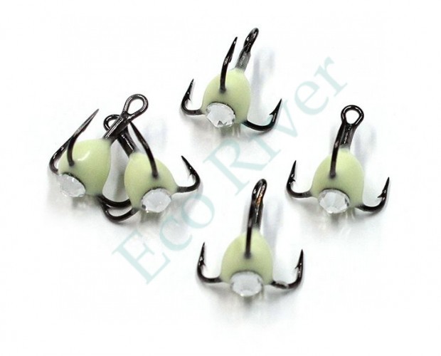 Крючок-тройник Яман с камнем, размер 14 (INT), цвет С/Н (5 шт.)