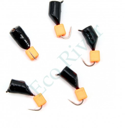 Мормышка безнасад. Яман Гвоздекубик черный, d-4 мм, вес 1,2 г, ядреный кубик красный (уп. 5 шт.)