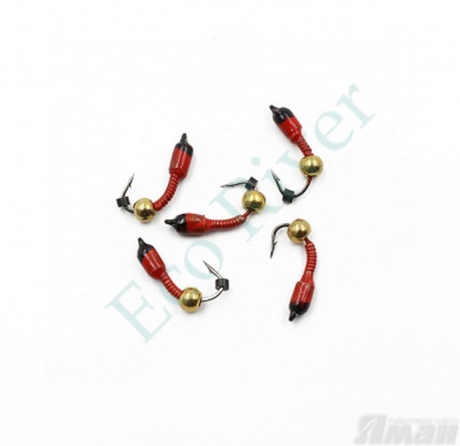 Мормышка вольф. безнасадочная ЯМАН Лесотка №2, d-2,5 мм, L-8 мм, вес 0,45 г, латунный шар, цв. красный (уп. 5 шт.)