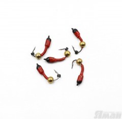 Мормышка вольф. безнасадочная ЯМАН Лесотка №2, d-2,5 мм, L-8 мм, вес 0,45 г, латунный шар, цв. красный (уп. 5 шт.)