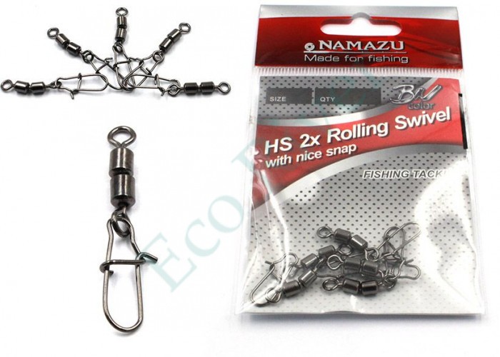 Вертлюг двойной с застежкой Namazu HS 2X ROLLING SWIVELS WITH NICE SNAP, цв. BN, р. 12, test-6 кг (у