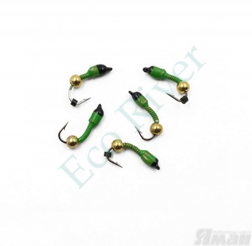 Мормышка вольф. безнасадочная ЯМАН Лесотка №2, d-2,5 мм, L-8 мм, вес 0,45 г, латунный шар, цв. салатовый (уп. 5 шт.)