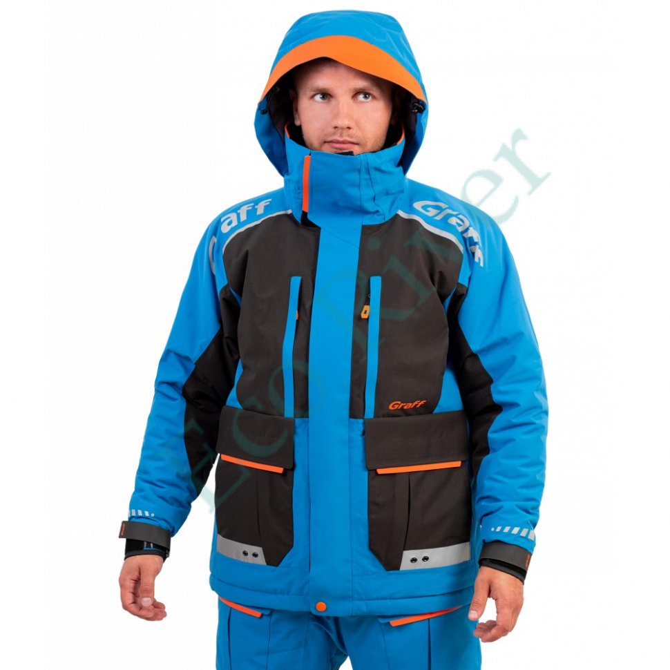 Костюм рыболовный Graff зимний (поплавок, до -15 гр.) размер 3XL/176-182 (Bratex 8000, черно-голубой)