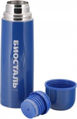 Термос   Биосталь   с узкой горловиной и пробкой с кнопкой, цв.синий, 0,75 л/12/