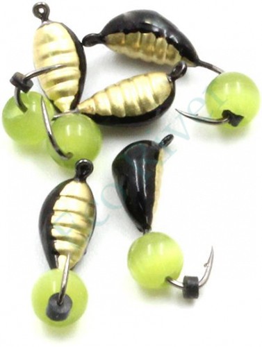 Мормышка вольф. безнасадочная Яман Жучок №3, вес 0,50 гр., кошачий глаз сверленый, цв. латунь (уп.