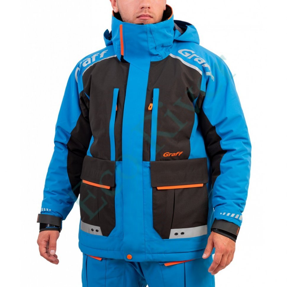 Костюм рыболовный Graff зимний (поплавок, до -15 гр.) размер 3XL/182-188 (Bratex 8000, черно-голубой)