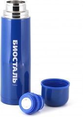 Термос   Биосталь   с узкой горловиной и пробкой с кнопкой, цв.синий, 1,0 л/12/