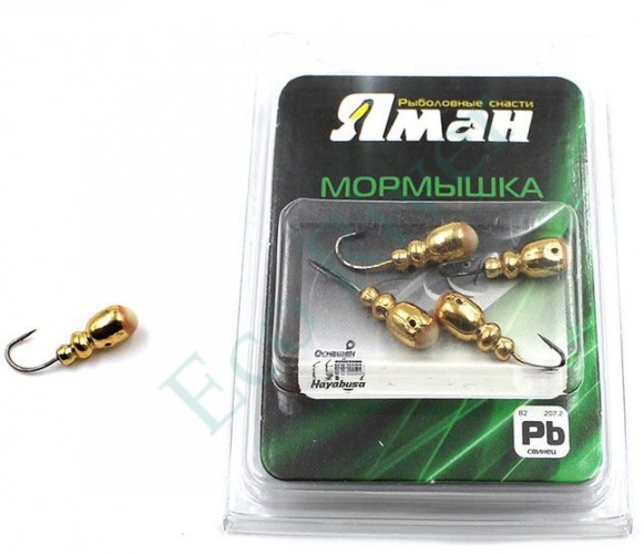 Мормышка Яман Немка с отв.,цв.GOLD PLATED, с фосф. пяткой, вес 0,8 г (уп. 5 шт.)