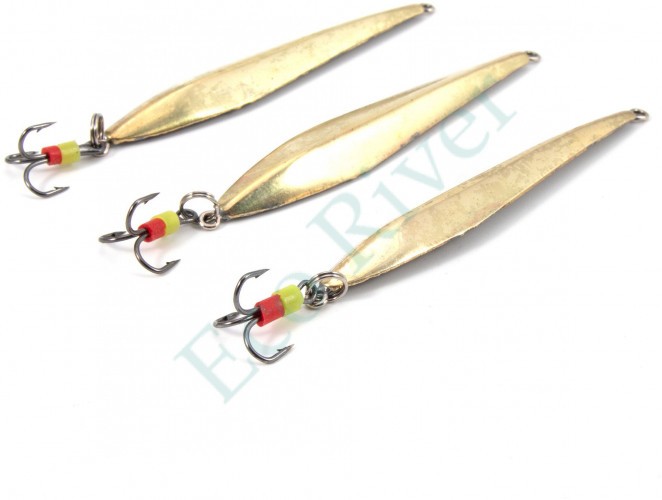Блесна вертикальная Яман Булава с тройником,размер 60 мм, вес 10,7 г, цвет латунь (уп.3 шт.)/150/