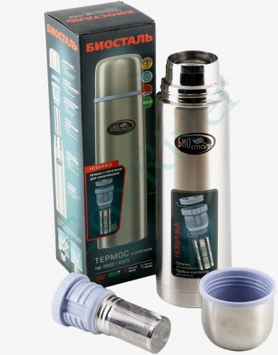 Термос Биосталь с узкой горловиной и пробкой с ситечком, 0,5 л /12/