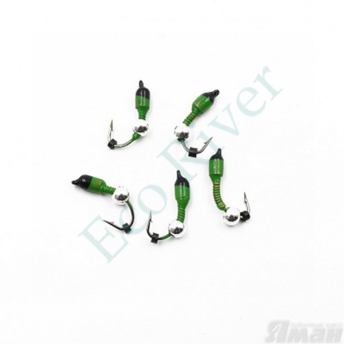 Мормышка вольф. безнасадочная ЯМАН Лесотка №2, d-2,5 мм, L-8 мм, вес 0,45 г, серебряный шар, цв. салатовый (уп. 5 шт.)