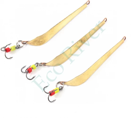 Блесна вертикальная Яман Уловистая с тройником,размер 45 мм, вес 3 г, цвет латунь (уп.3 шт.)/150/