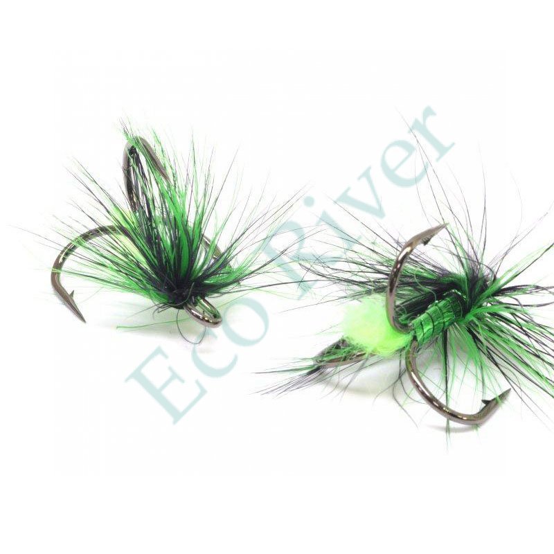 Крючок-тройник Sprut ST-36BC №2 с мушкой Black Neon Green 3шт