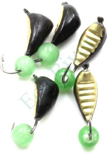 Мормышка вольф. безнасадочная Яман Жучок №5, вес 1,25 гр., кошачий глаз сверленый, цв. латунь (уп.