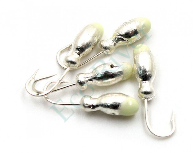 Мормышка Яман щелкун с отв.,цв.SILVER PLATED, с фосф. пяткой, вес 0,5 г (уп. 5 шт.)