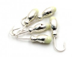 Мормышка Яман щелкун с отв.,цв.SILVER PLATED, с фосф. пяткой, вес 0,5 г (уп. 5 шт.)