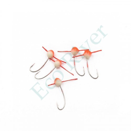 Мормышка полимерная Яман Шар крас. шап. с отверстием, d-4 мм, кр. №14, цв. фосфор-красн. (уп. 5 шт