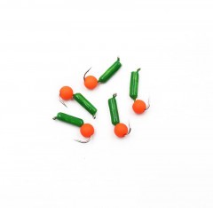 Мормышка безнасадочная Яман Гвоздешарик зеленый, d-2 мм, вес 0,45 г, шарик оранжевый неон (уп. 5 ш