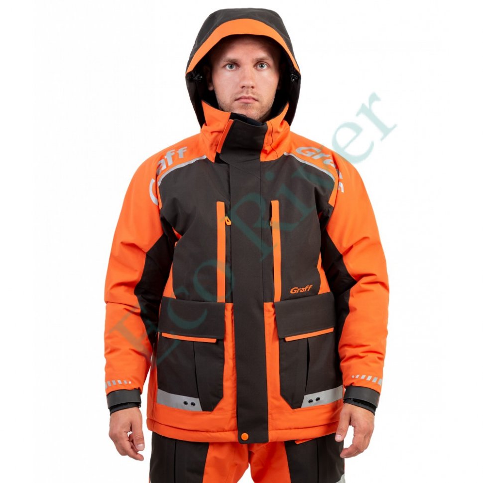 Костюм рыболовный Graff зимний (поплавок, до -15гр.) размер 2XL/176-182 (Bratex 8000, оранжево-черный)