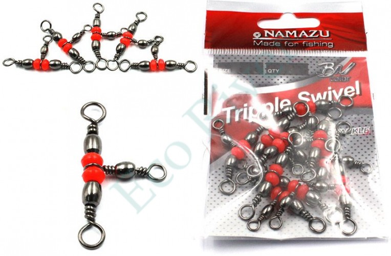 Вертлюг тройной Namazu TRIPPLE SWIVEL, латунь, цв. BN, р. 12 х 14, test-10 кг (уп.10 шт)/2000/1000/