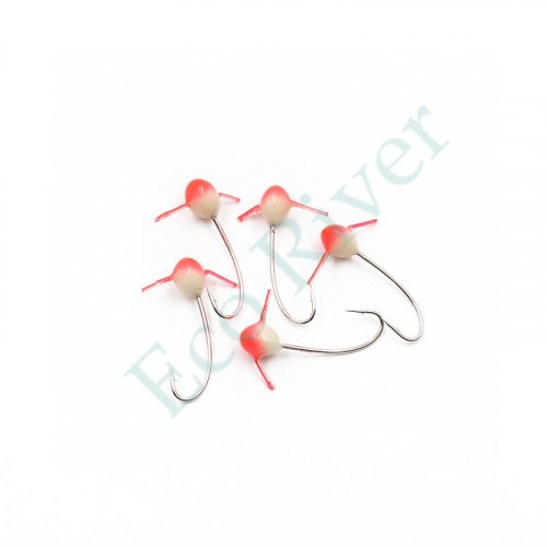 Мормышка полимерная Яман Шар крас. шап. с отверстием, d-5 мм, кр. №12, цв. фосфор-красн. (уп. 5 шт