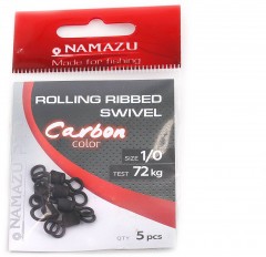Вертлюг Namazu Pro ROLLING RIBBED SWIVEL, латунь, цв. Carbon, р. 1/0, test-72 кг (уп. 5 шт.)/1000/