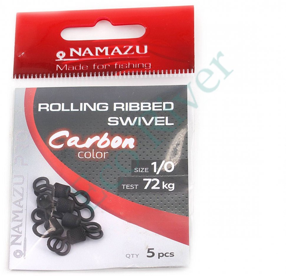 Вертлюг Namazu Pro ROLLING RIBBED SWIVEL, латунь, цв. Carbon, р. 1/0, test-72 кг (уп. 5 шт.)/1000/