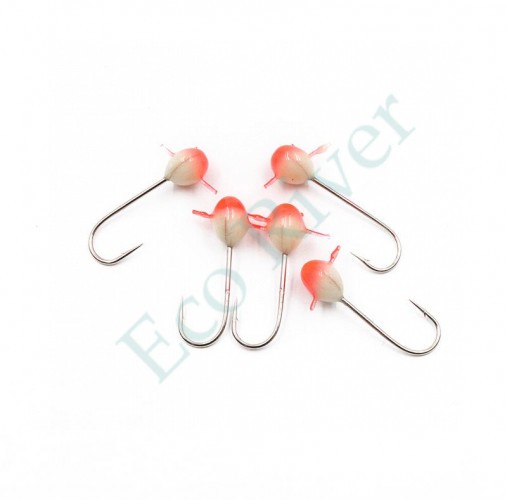 Мормышка полимерная Яман Шар крас. шап. с отверстием, d-6 мм, кр. №8, цв. фосфор-красн. (уп. 5 шт.