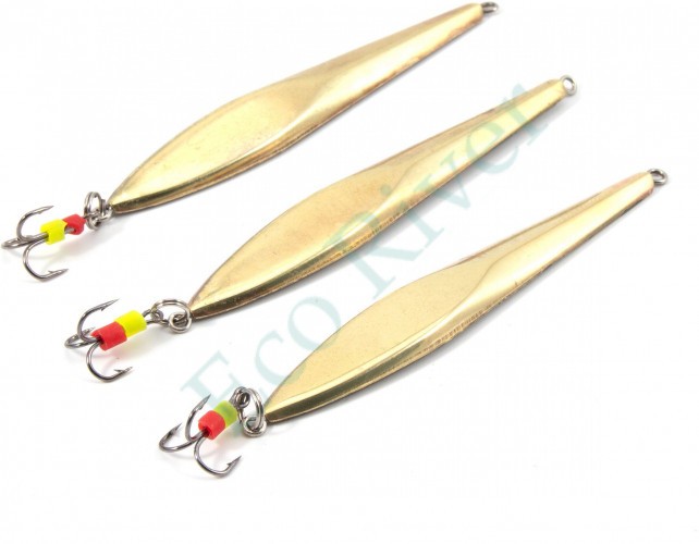 Блесна вертикальная Яман Щучья с тройником, размер 70 мм, вес 11,5 г, цвет латунь (уп.3 шт.)/150/