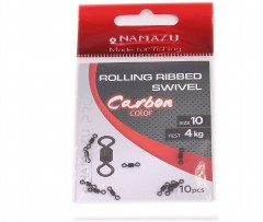Вертлюг Namazu Pro ROLLING RIBBED SWIVEL, латунь, цв. Carbon, р. 10, test-4 кг (уп. 10 шт.)/2000/