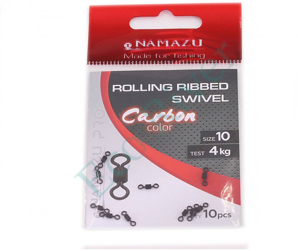 Вертлюг Namazu Pro ROLLING RIBBED SWIVEL, латунь, цв. Carbon, р. 10, test-4 кг (уп. 10 шт.)/2000/
