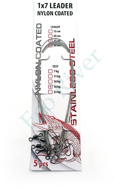 Поводок стальной Namazu Leader 1х7 Nylon Coated, d-0,36 мм, L-15 см, test- 16 кг (уп. 5 шт.)