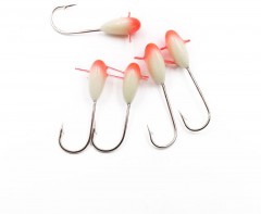 Мормышка полимерная Яман Капля крас. шап. с отверстием, кр. №6, цв. фосфор-красн. (уп. 5 шт.)