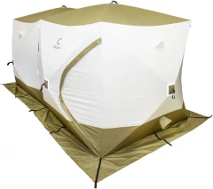 Палатка зимняя куб Следопыт Premium 4,2х2,1м,2-х комнатная,S по полу 8,8кв.м, 3 слоя, цв. олив/бел