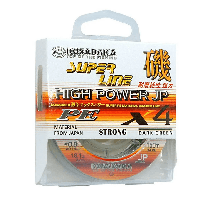 Плетеный шнур Kosadaka Super PE X4 High-Power JP dark green 0.12 150м