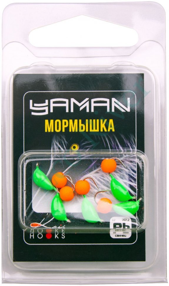 Мормышка безнасад. Яман Банан зеленый, d-3,5 мм, вес 0,7 г, шарик оранжевый неон (уп. 5 шт.)